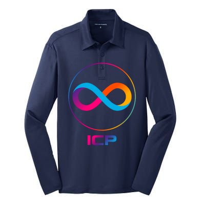 Internet Computer Icp Cryptocurrency Logo Emblem Silk Touch Performance Long Sleeve Polo