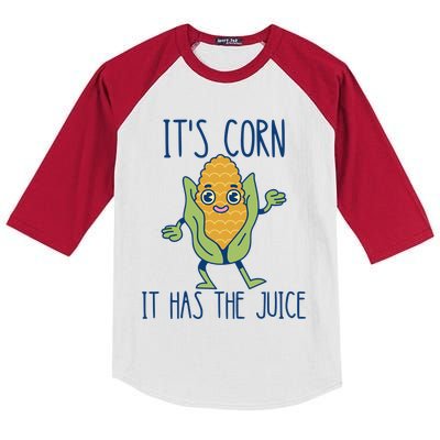 It's Corn It Has The Juice Funny Trendy Tee Kids Colorblock Raglan Jersey