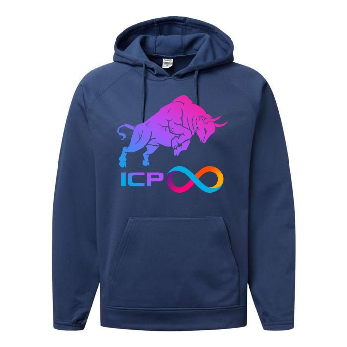 Internet Computer Icp Cryptocurrency Logo Bull Run Performance Fleece Hoodie