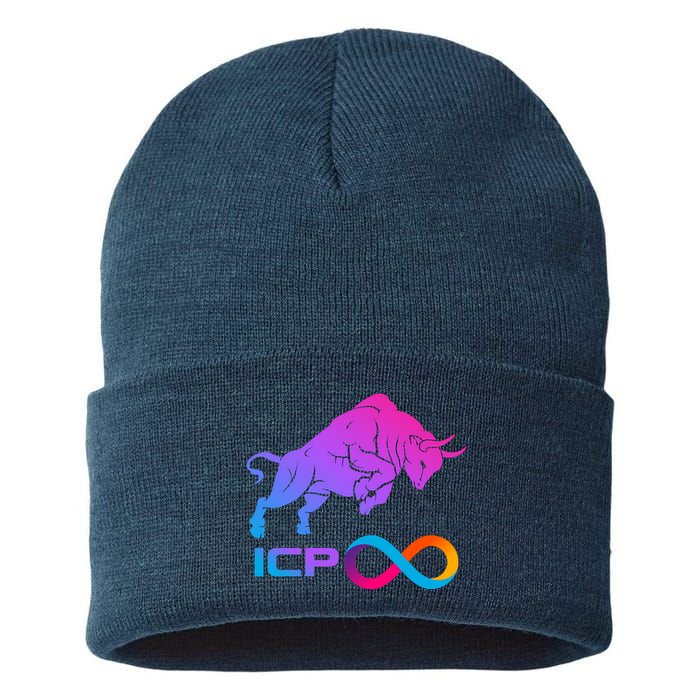 Internet Computer Icp Cryptocurrency Logo Bull Run Sustainable Knit Beanie