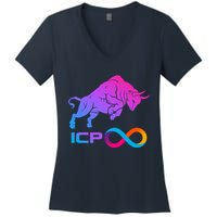 Internet Computer Icp Cryptocurrency Logo Bull Run Women's V-Neck T-Shirt