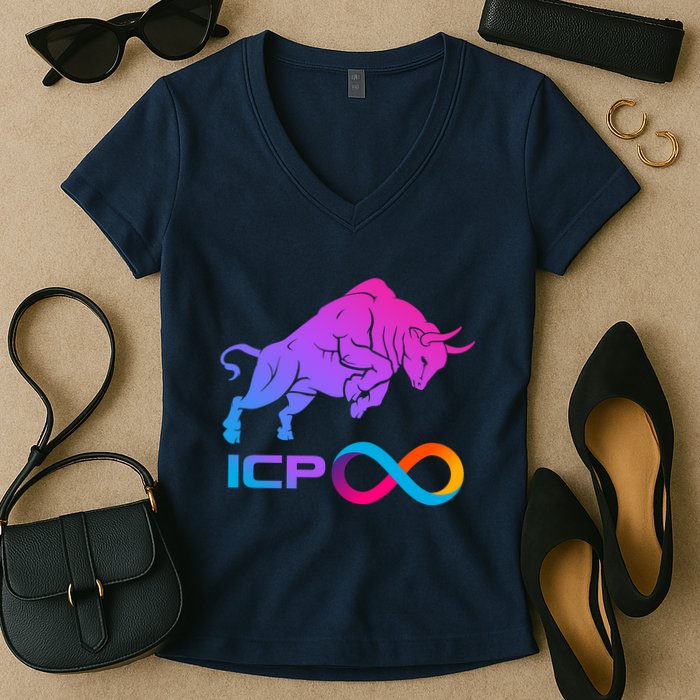 Internet Computer Icp Cryptocurrency Logo Bull Run Women's V-Neck T-Shirt