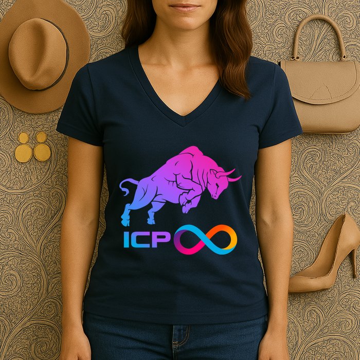 Internet Computer Icp Cryptocurrency Logo Bull Run Women's V-Neck T-Shirt