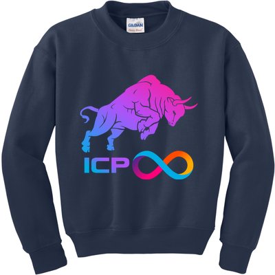Internet Computer Icp Cryptocurrency Logo Bull Run Kids Sweatshirt