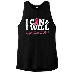 I Can & I Will Beat Breast Cancer Warrior Just Watch Me Ladies PosiCharge Tri-Blend Wicking Tank