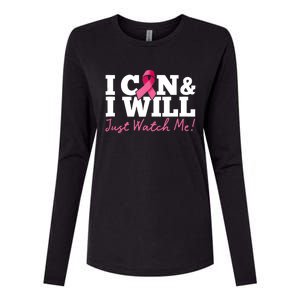 I Can & I Will Beat Breast Cancer Warrior Just Watch Me Womens Cotton Relaxed Long Sleeve T-Shirt