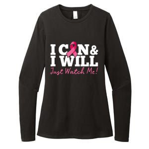 I Can & I Will Beat Breast Cancer Warrior Just Watch Me Womens CVC Long Sleeve Shirt