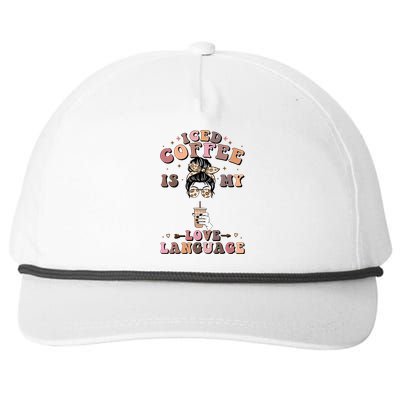 Iced Coffee Is My Love Language Cold Brew Coffee Retro Quote Gift Snapback Five-Panel Rope Hat