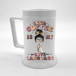 Iced Coffee Is My Love Language Cold Brew Coffee Retro Quote Gift Beer Stein