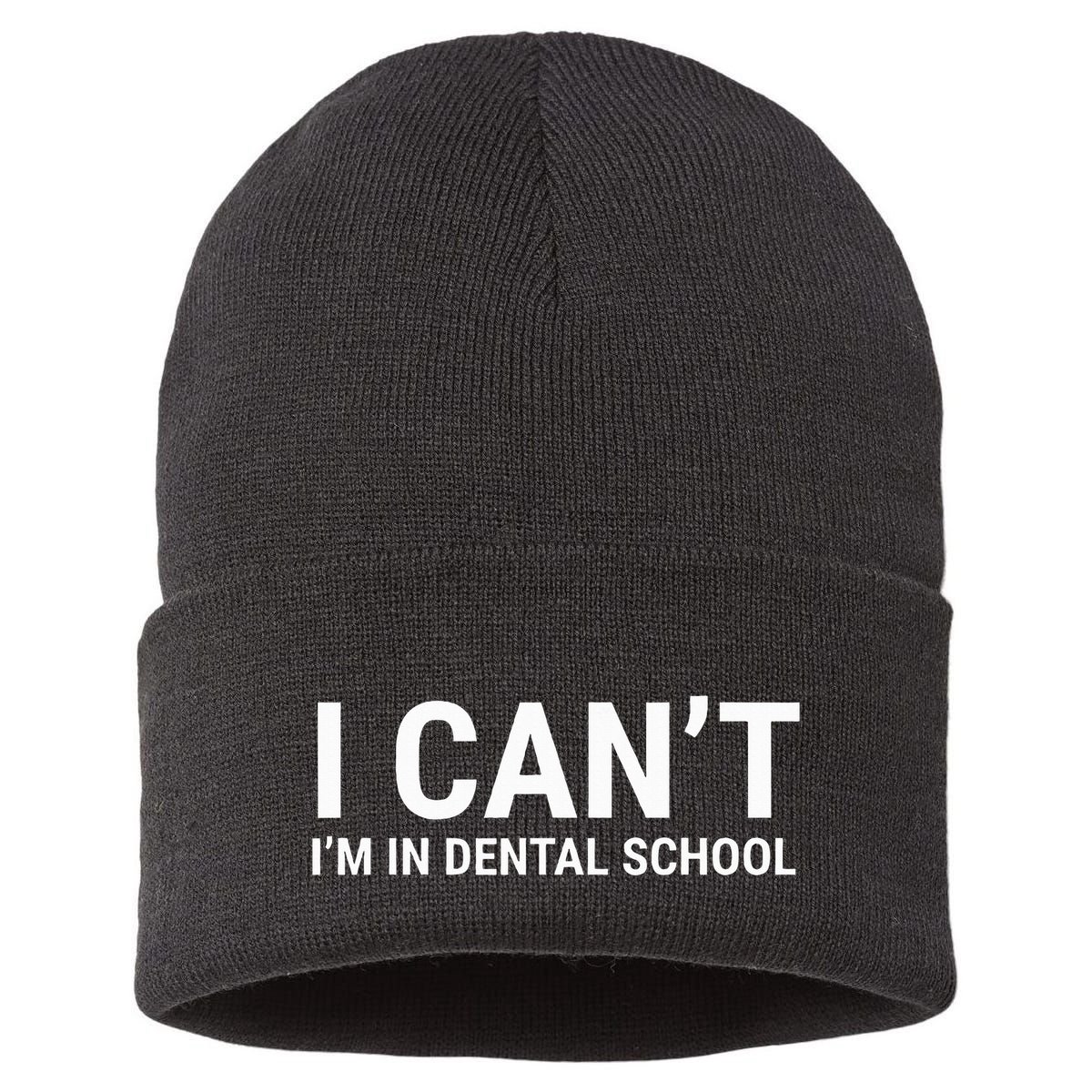 I CanT IM In Dental School Funny Dentist Student Sustainable Knit Beanie