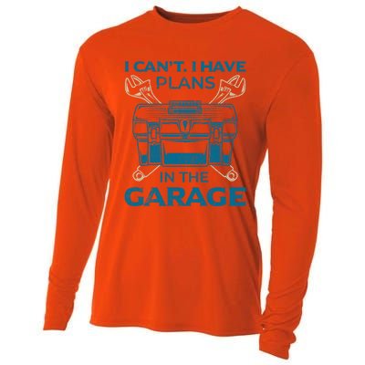 I Can't I Have Plans In The Garage Funny Car Mechanic Dad Funny Gift Cooling Performance Long Sleeve Crew