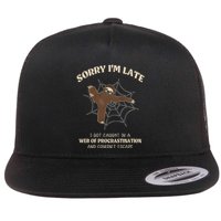I Caught In Web Procrastination & CouldnT Escape Retro Flat Bill Trucker Hat