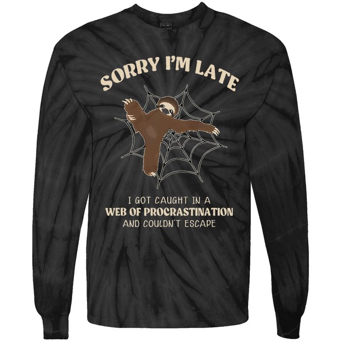 I Caught In Web Procrastination & CouldnT Escape Retro Tie-Dye Long Sleeve Shirt