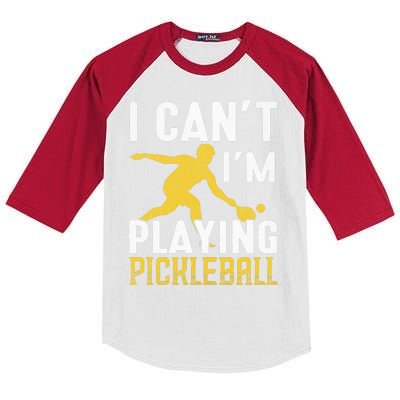 I Can't I'm Playing Pickleball Paddle Kids Colorblock Raglan Jersey