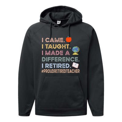 I Came I Taught I Made A Difference I Retired Funny Teacher Performance Fleece Hoodie