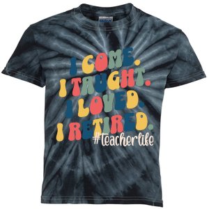 I Came I Taught I Loved I Retired Funny Teacher Kids Tie-Dye T-Shirt