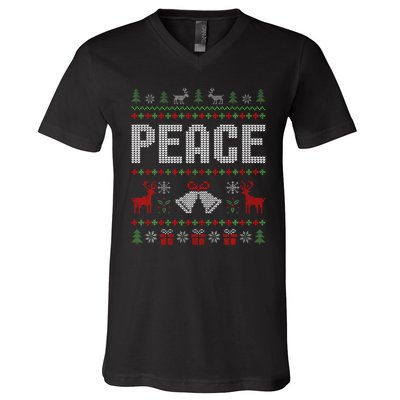 I Come In Peace IM Peace Matching Couple Christmas Pajamas V-Neck T-Shirt