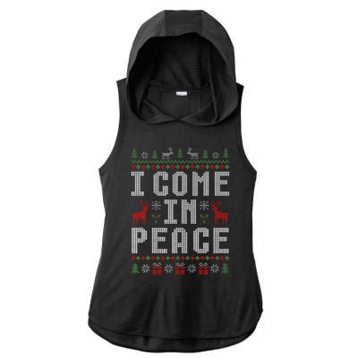 I Come In Peace IM Peace Matching Couple Christmas Pajamas Ladies PosiCharge Tri-Blend Wicking Draft Hoodie Tank