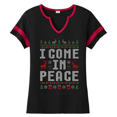 I Come In Peace IM Peace Matching Couple Christmas Pajamas Ladies Halftime Notch Neck Tee