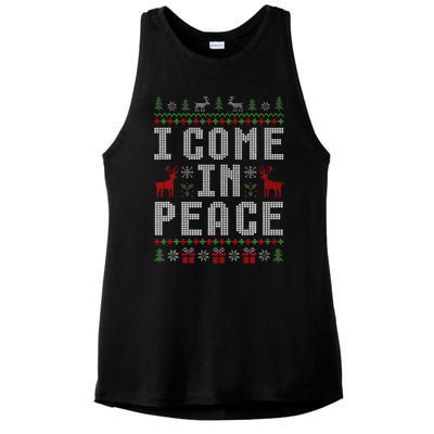 I Come In Peace IM Peace Matching Couple Christmas Pajamas Ladies PosiCharge Tri-Blend Wicking Tank