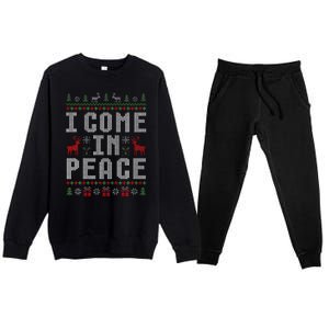 I Come In Peace IM Peace Matching Couple Christmas Pajamas Premium Crewneck Sweatsuit Set