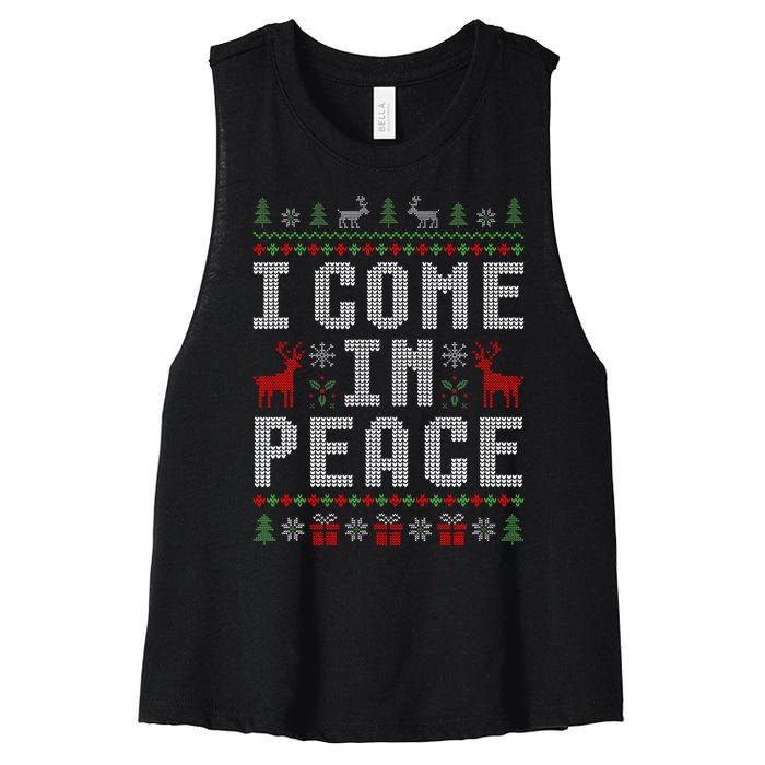 I Come In Peace IM Peace Matching Couple Christmas Pajamas Women's Racerback Cropped Tank