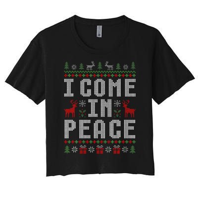 I Come In Peace IM Peace Matching Couple Christmas Pajamas Women's Crop Top Tee