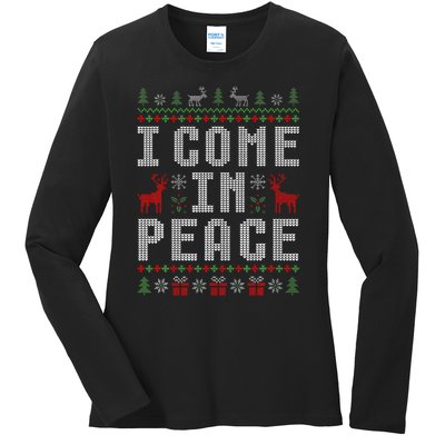 I Come In Peace IM Peace Matching Couple Christmas Pajamas Ladies Long Sleeve Shirt