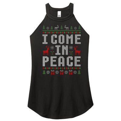 I Come In Peace IM Peace Matching Couple Christmas Pajamas Women's Perfect Tri Rocker Tank