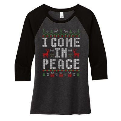 I Come In Peace IM Peace Matching Couple Christmas Pajamas Women's Tri-Blend 3/4-Sleeve Raglan Shirt