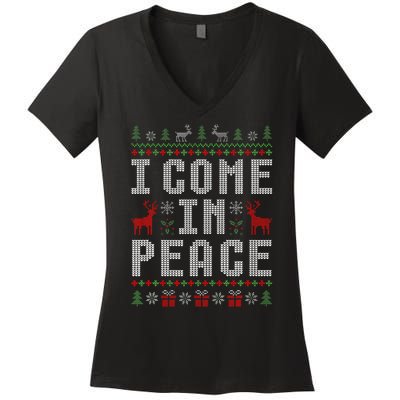 I Come In Peace IM Peace Matching Couple Christmas Pajamas Women's V-Neck T-Shirt