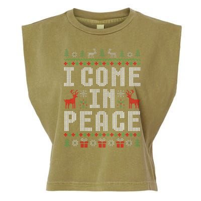 I Come In Peace IM Peace Matching Couple Christmas Pajamas Garment-Dyed Women's Muscle Tee