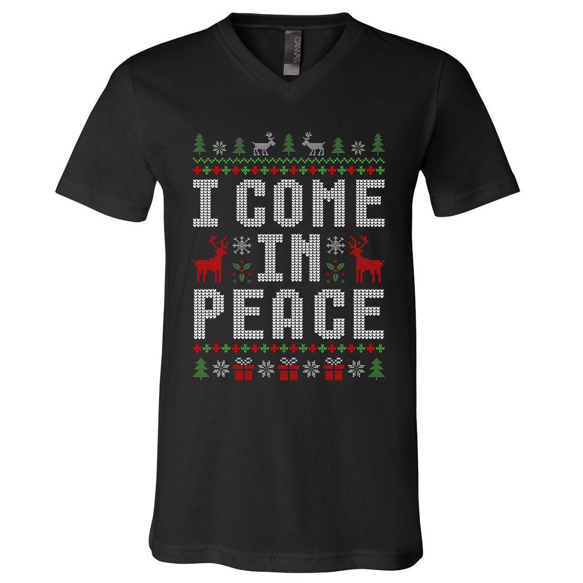 I Come In Peace IM Peace Matching Couple Christmas Pajamas V-Neck T-Shirt
