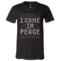 I Come In Peace IM Peace Matching Couple Christmas Pajamas V-Neck T-Shirt