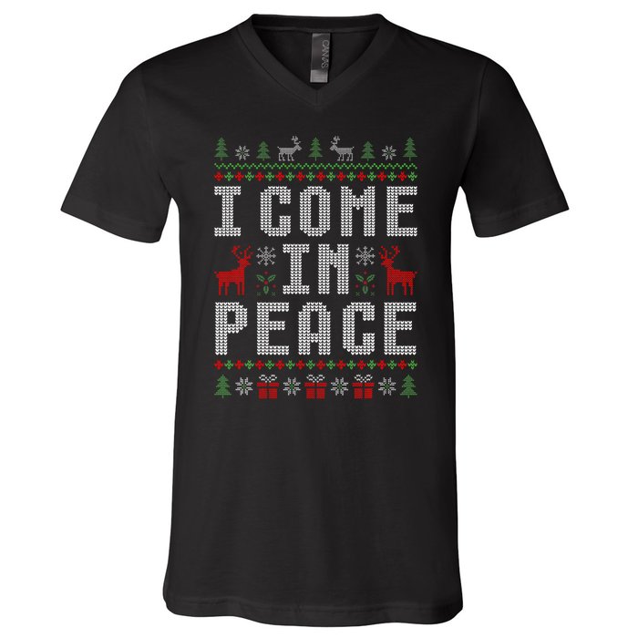 I Come In Peace IM Peace Matching Couple Christmas Pajamas V-Neck T-Shirt