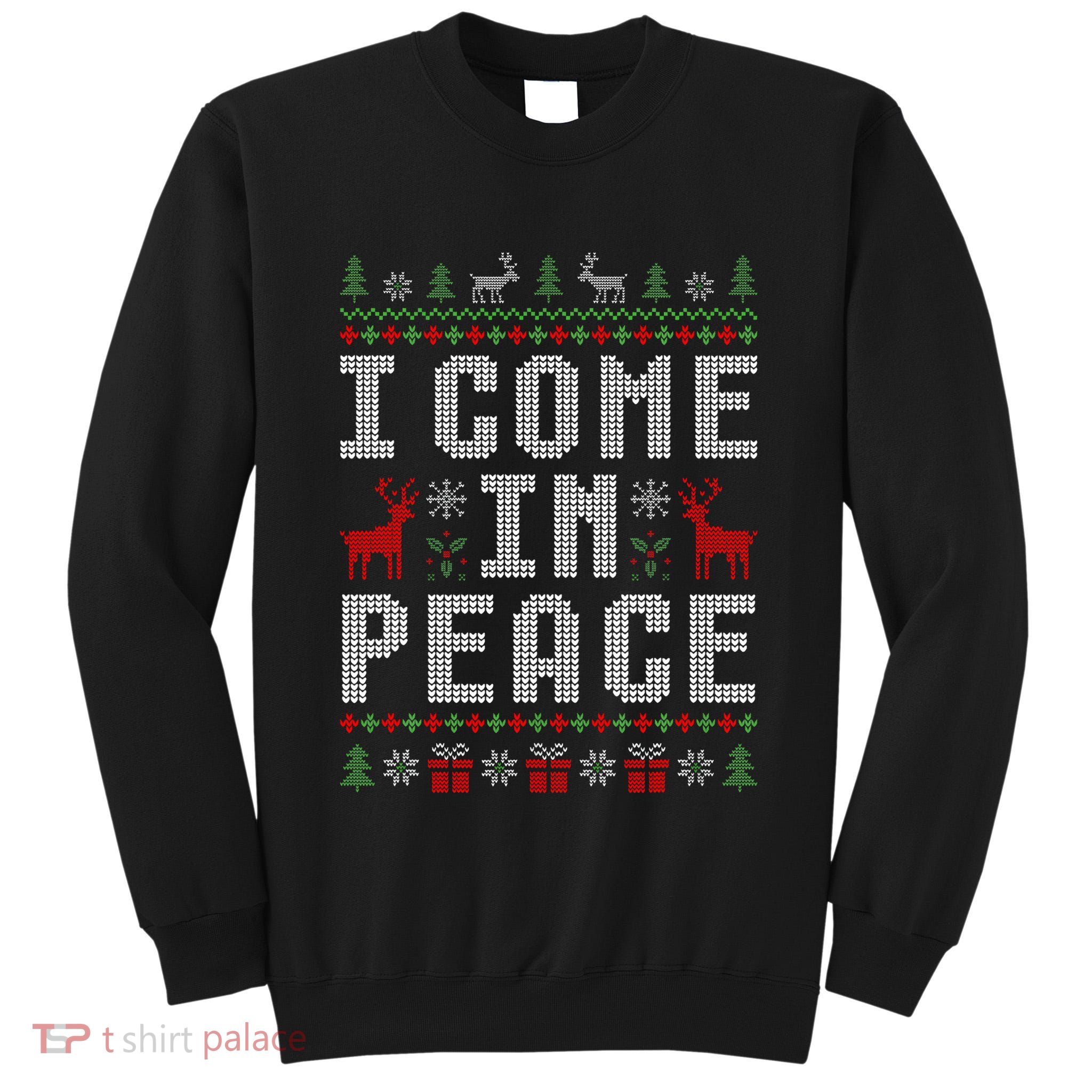 I Come In Peace IM Peace Matching Couple Christmas Pajamas Tall Sweatshirt