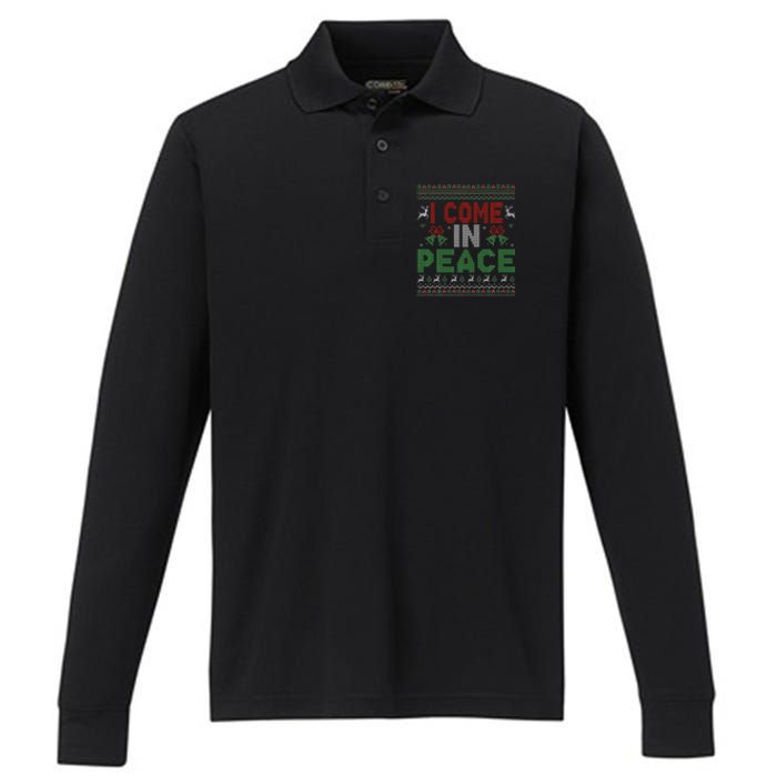 I Come In Peace IM Peace Matching Ugly Christmas Performance Long Sleeve Polo