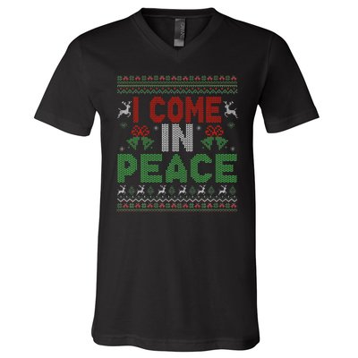 I Come In Peace IM Peace Matching Ugly Christmas V-Neck T-Shirt