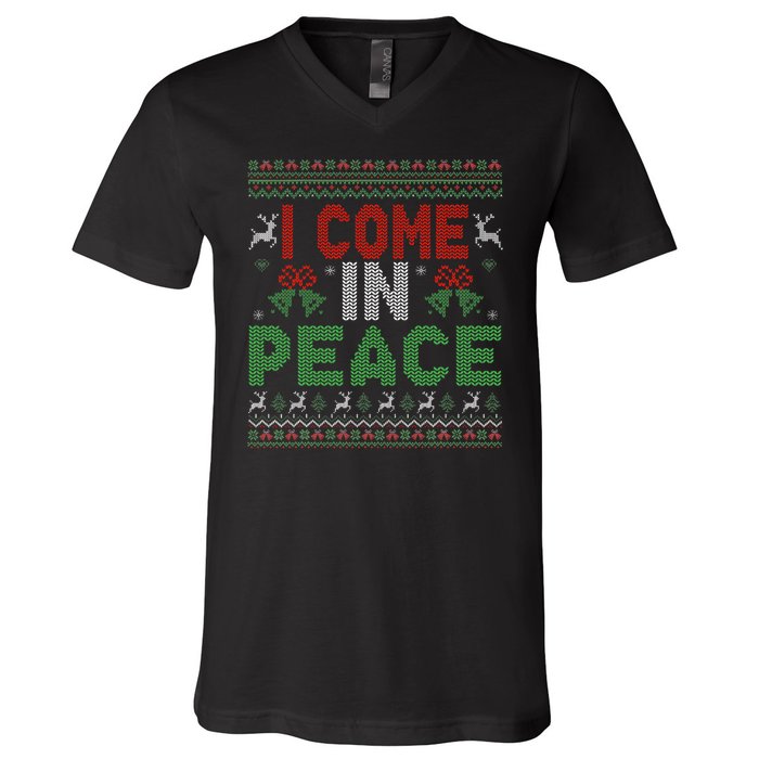 I Come In Peace IM Peace Matching Ugly Christmas V-Neck T-Shirt