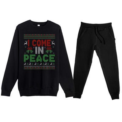 I Come In Peace IM Peace Matching Ugly Christmas Premium Crewneck Sweatsuit Set