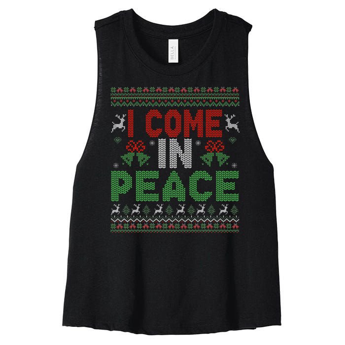 I Come In Peace IM Peace Matching Ugly Christmas Women's Racerback Cropped Tank