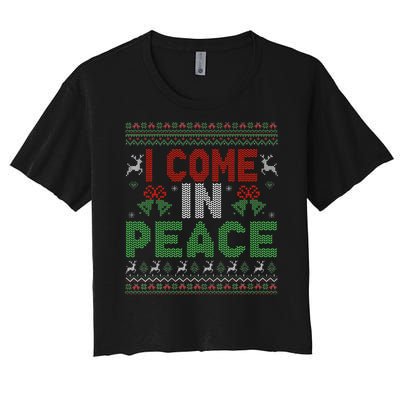 I Come In Peace IM Peace Matching Ugly Christmas Women's Crop Top Tee