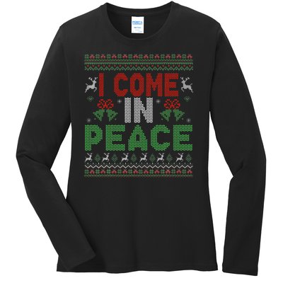 I Come In Peace IM Peace Matching Ugly Christmas Ladies Long Sleeve Shirt