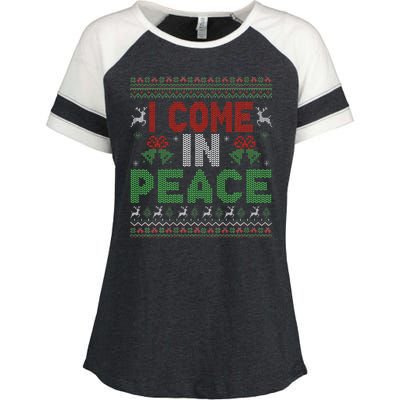 I Come In Peace IM Peace Matching Ugly Christmas Enza Ladies Jersey Colorblock Tee