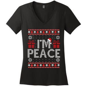 I Come In Peace IM Peace Matching Ugly Christmas Sweater Women's V-Neck T-Shirt