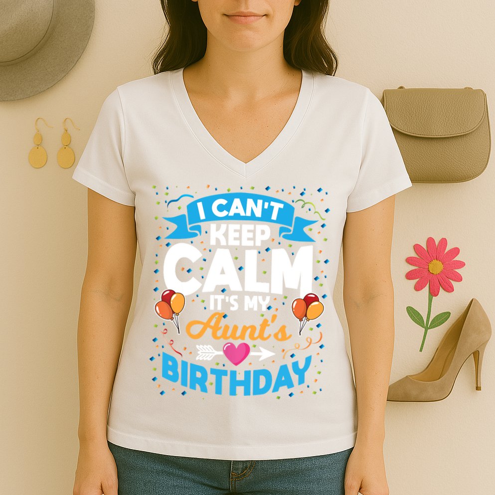 I Cant Keep Calm Its My Aunt Birthday Women's V-Neck T-Shirt