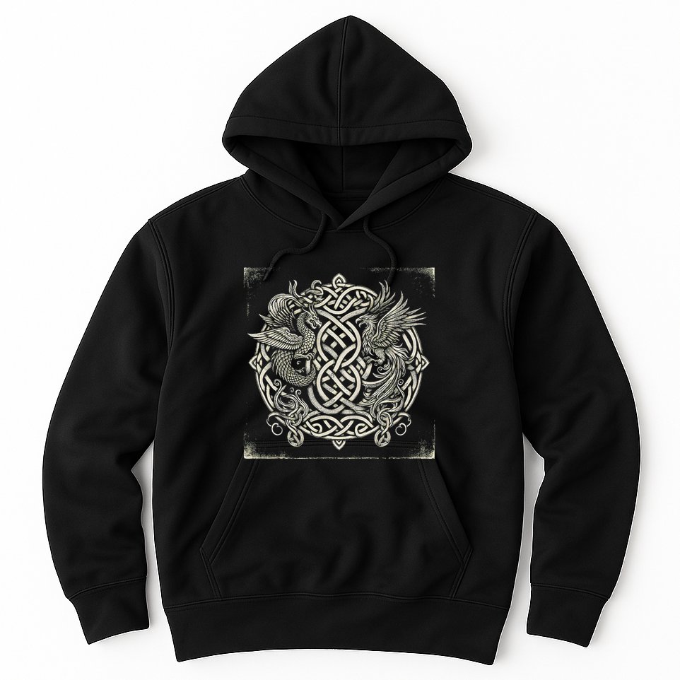 Intricate Celtic Knot With Dragon And Phoenix Hoodie