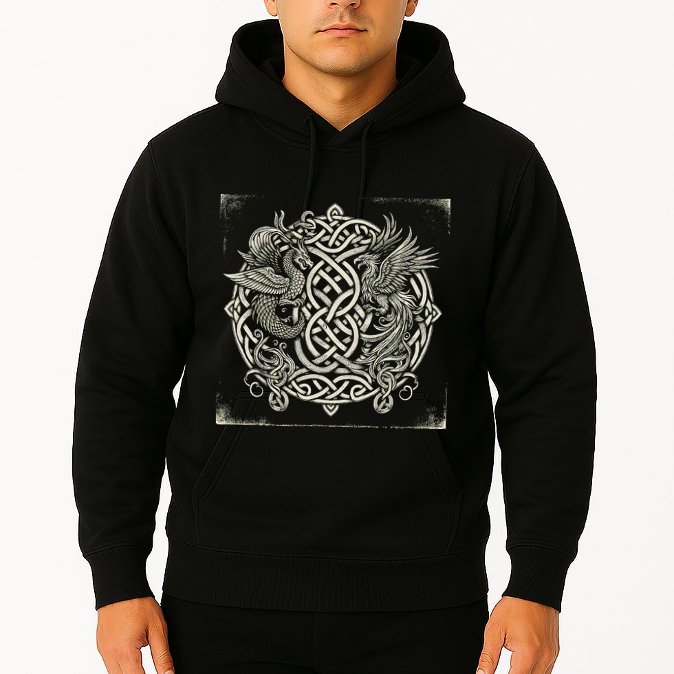 Intricate Celtic Knot With Dragon And Phoenix Hoodie