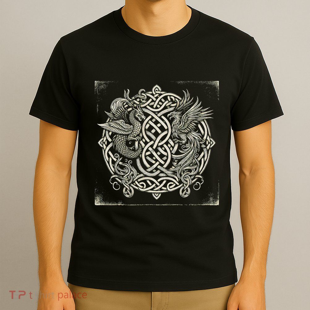 Intricate Celtic Knot With Dragon And Phoenix T-Shirt