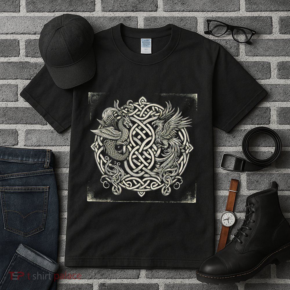Intricate Celtic Knot With Dragon And Phoenix Tall T-Shirt